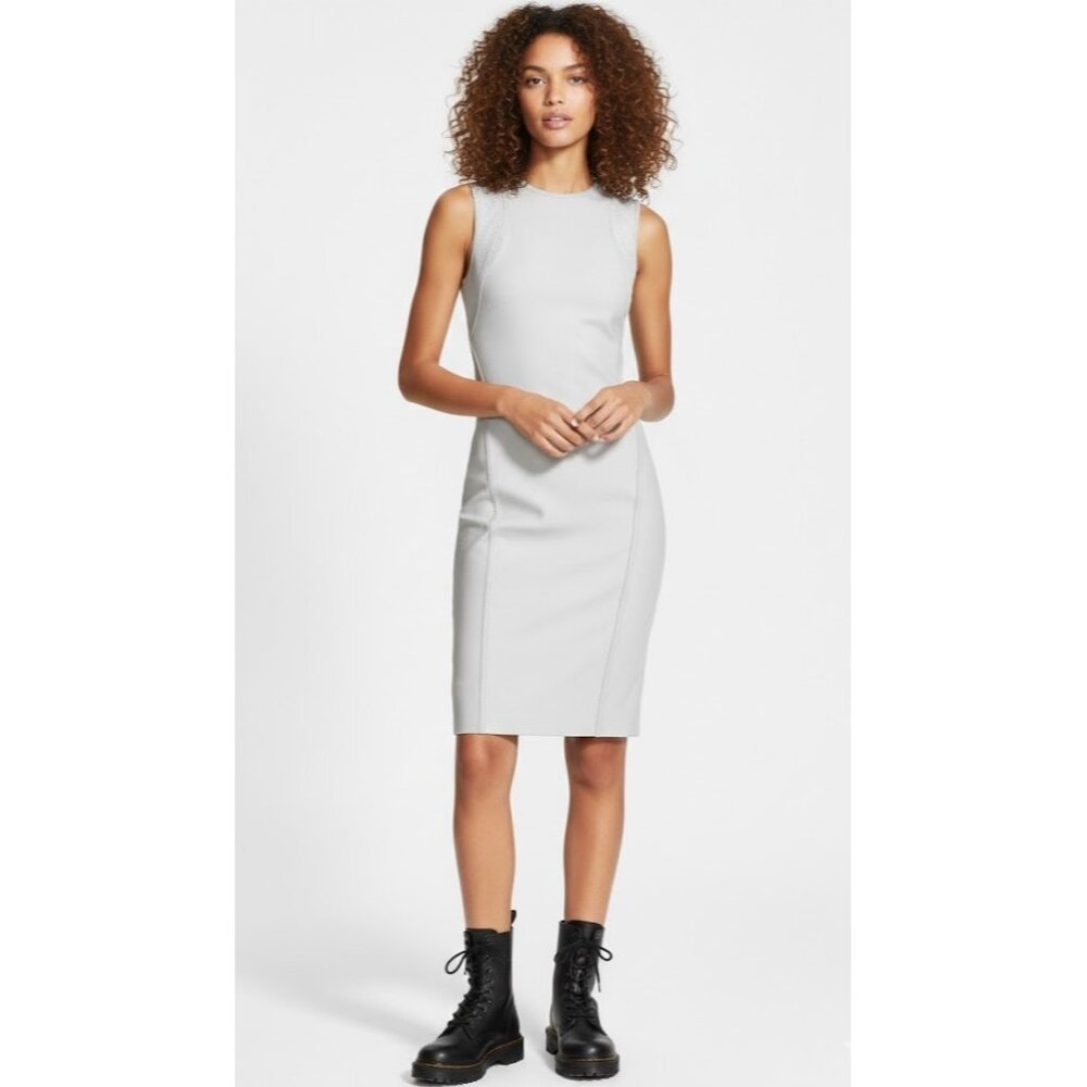 NWT Helmut Lang Compress Twill in Prism Gray Cutout Back Sheath Dress 6 $425